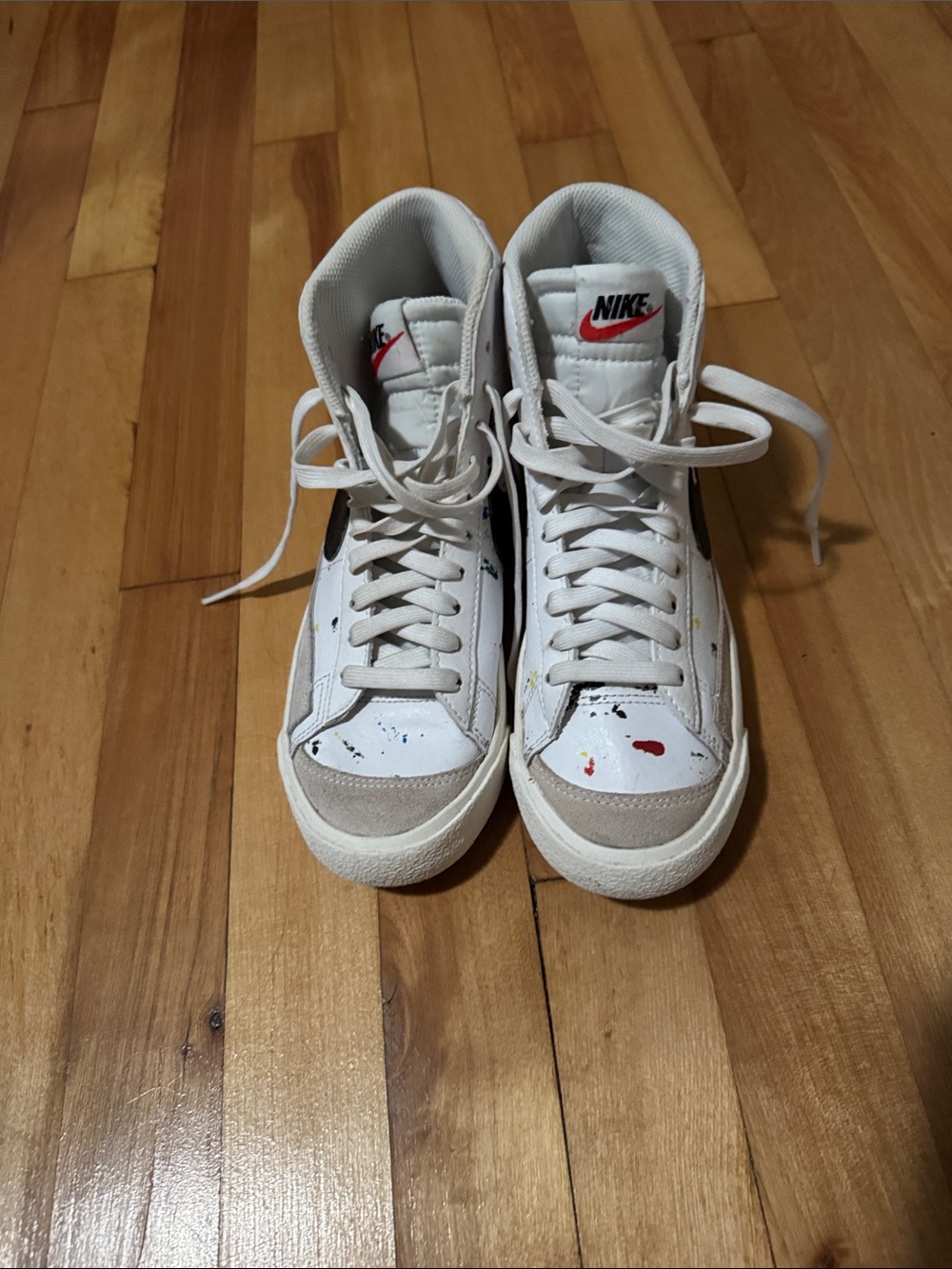 Nike White Kids High-Top Sneakers with Multicolor Paint Splatters